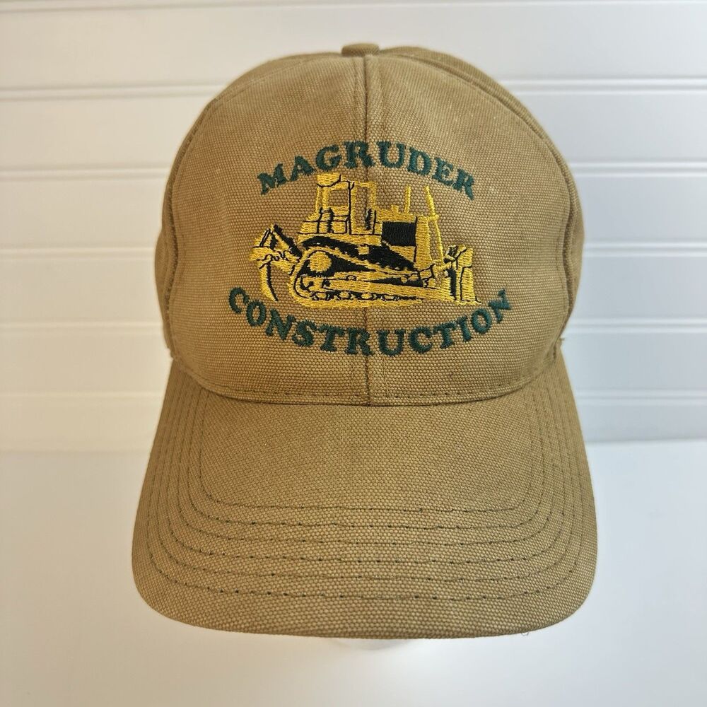 VTG Tan Duck Canvas Workwear Hat Snapback Cap Construction Logo Tractor USA Made